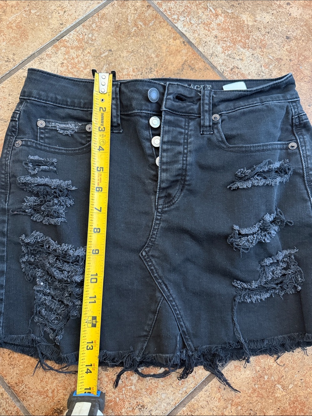 American Eagle Outfitters Black Distressed Denim Mini Skirt